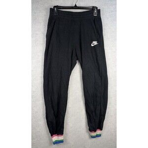 Nike Womens Jogger Sweat Pants Size Small Black With Multi color Ankle Cuffs